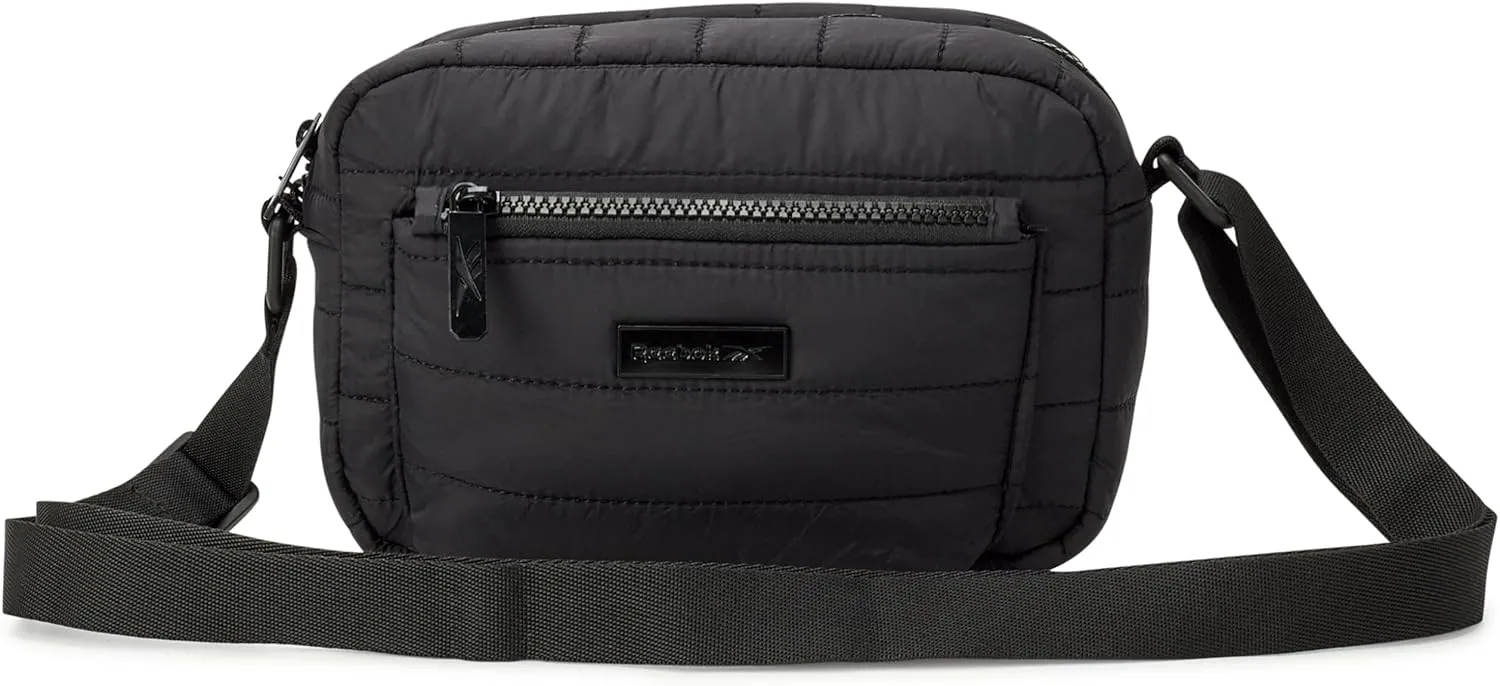 Reebok Women's Crossbody Bag - Quilted Nylon Sling Bag Travel Purse with Adjustable Strap and Secure Zipper Closures