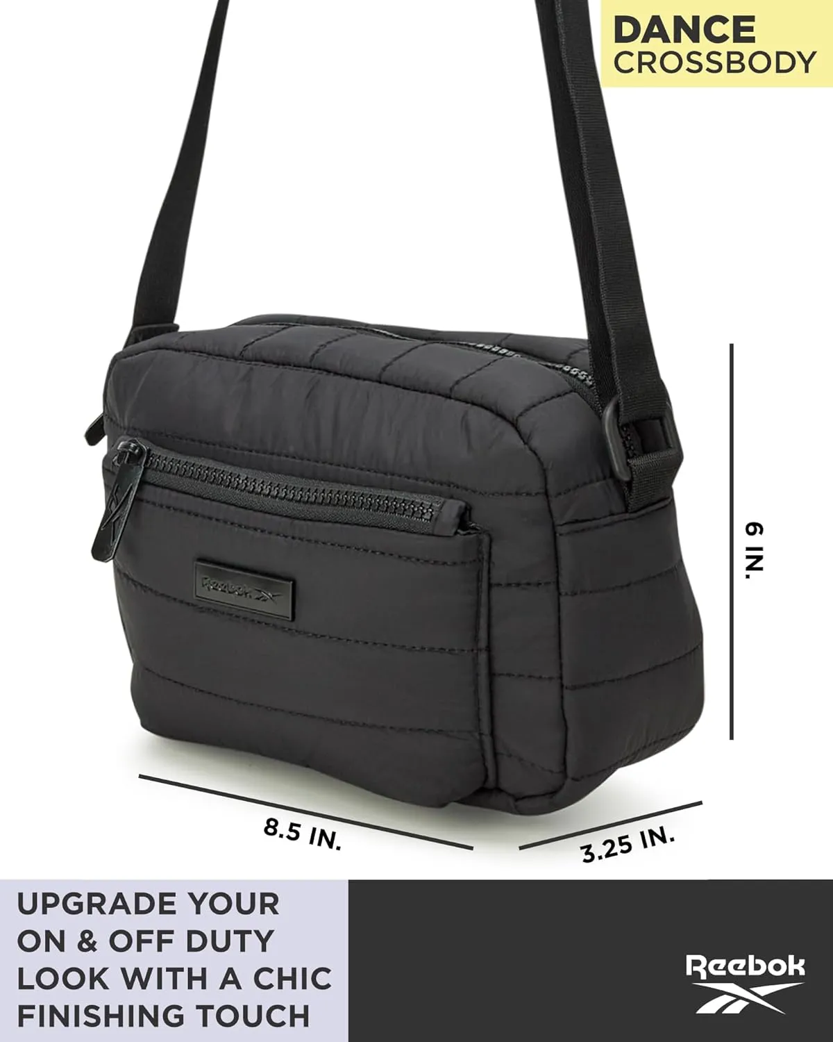 Reebok Women's Crossbody Bag - Quilted Nylon Sling Bag Travel Purse with Adjustable Strap and Secure Zipper Closures