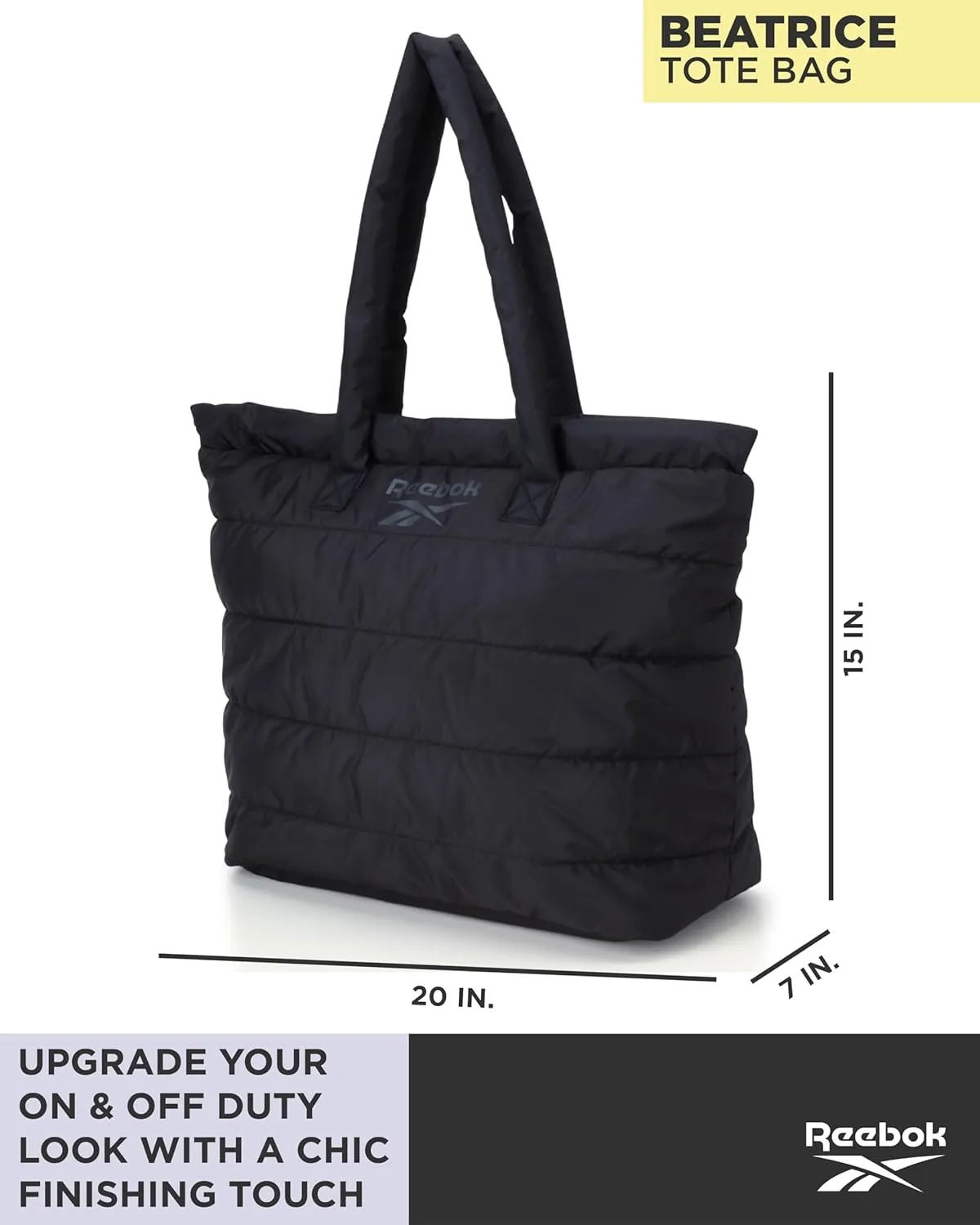 Reebok Women's Gym Tote Bag - Lightweight Carry On Tote Bags for Women - Casual Sports Shoulder Bag with Zipper Closure