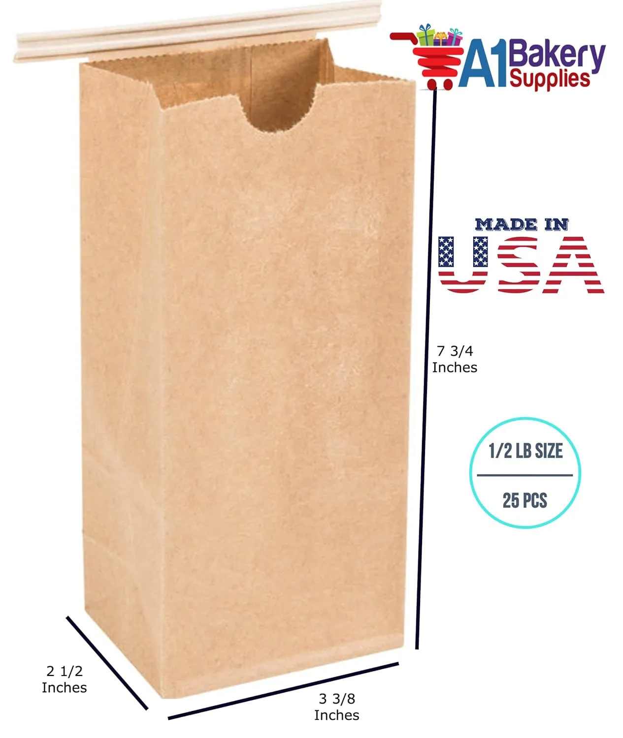 Resealable Kraft Tin Tie Poly-lined Bags - 1/2 Lb - 25 Pack