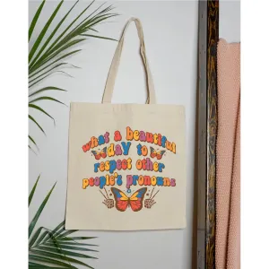 Respect People's Pronouns LGBTQ Pride Canvas Tote Bag