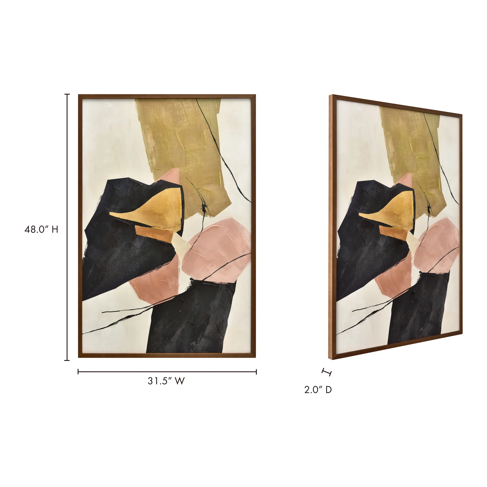 Retro-Chic Abstract Canvas Artwork in Vintage Pine Frame
