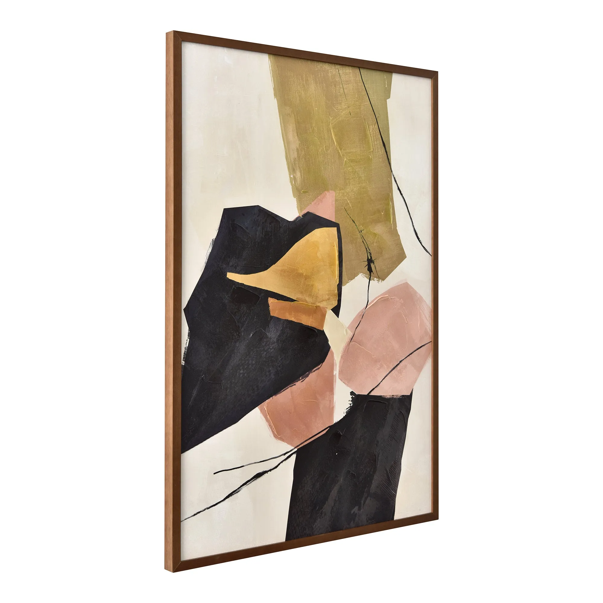 Retro-Chic Abstract Canvas Artwork in Vintage Pine Frame