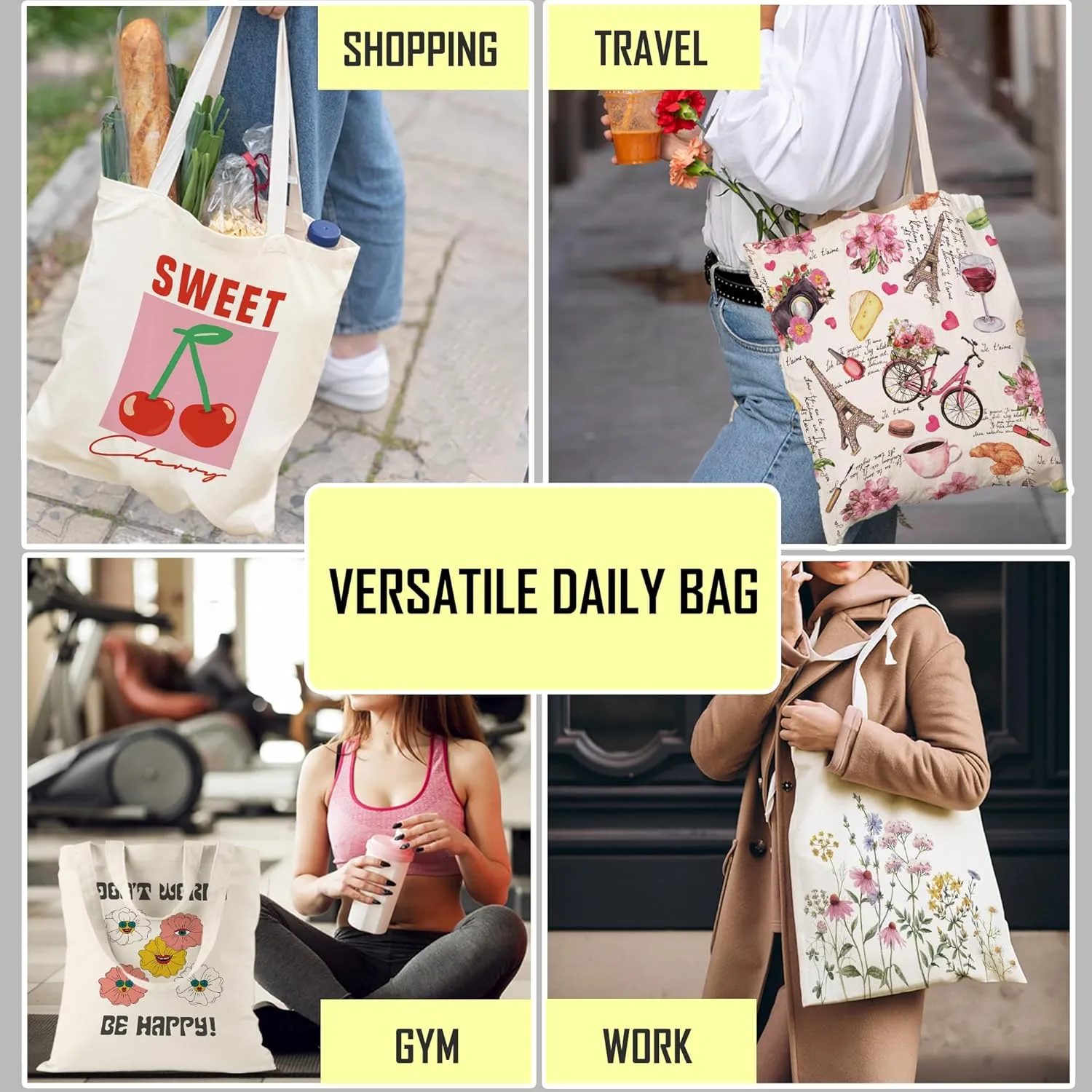 Retro Flower Groovy Canvas Tote Bag Shoulder Zipper Pocket Funny Hippie Floral Aesthetic Cute Women Teacher Lady Shopping Handbag Preppy College Book Reusable Grocery Work Storage Cloth