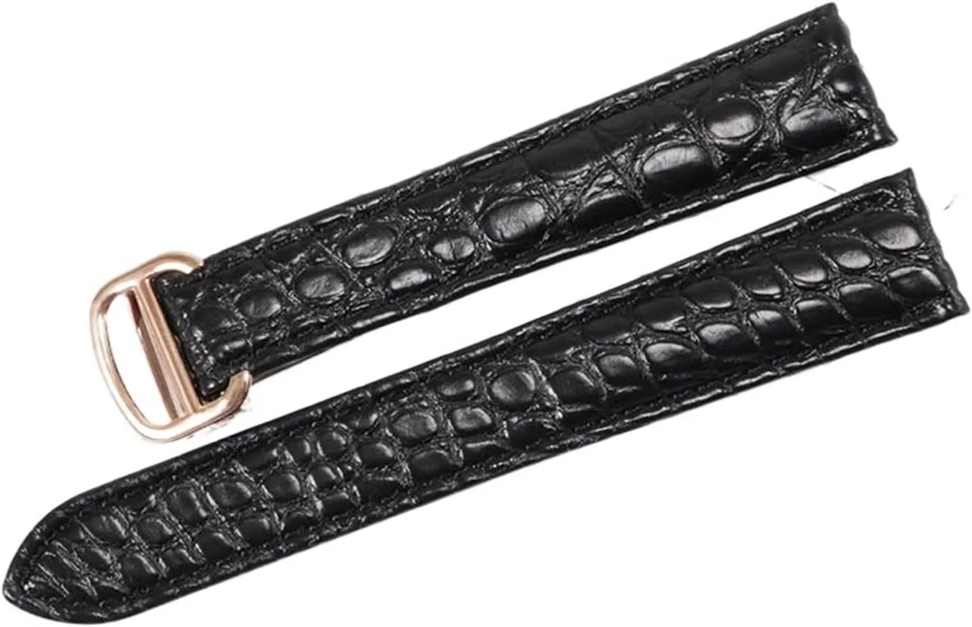 RHAIYAN Watch Accessories Crocodile Leather Watch Band with Stainless Steel Folding Buckle Compatible with Cartier Tank Solo Series Strap Specific (Color : Black, Size : 20MM_Gold Buckle)