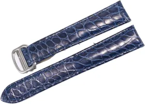 RHAIYAN Watch Accessories Crocodile Leather Watch Band with Stainless Steel Folding Buckle Compatible with Cartier Tank Solo Series Strap Specific (Color : Blue, Size : 18MM_Silver Buckle)