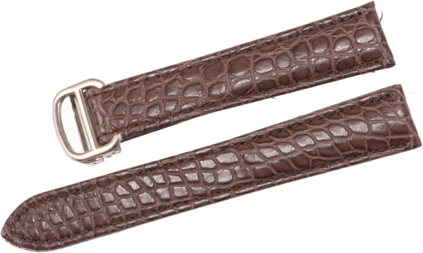 RHAIYAN Watch Accessories Crocodile Leather Watch Band with Stainless Steel Folding Buckle Compatible with Cartier Tank Solo Series Strap Specific (Color : Brown, Size : 16MM_Gold Buckle)
