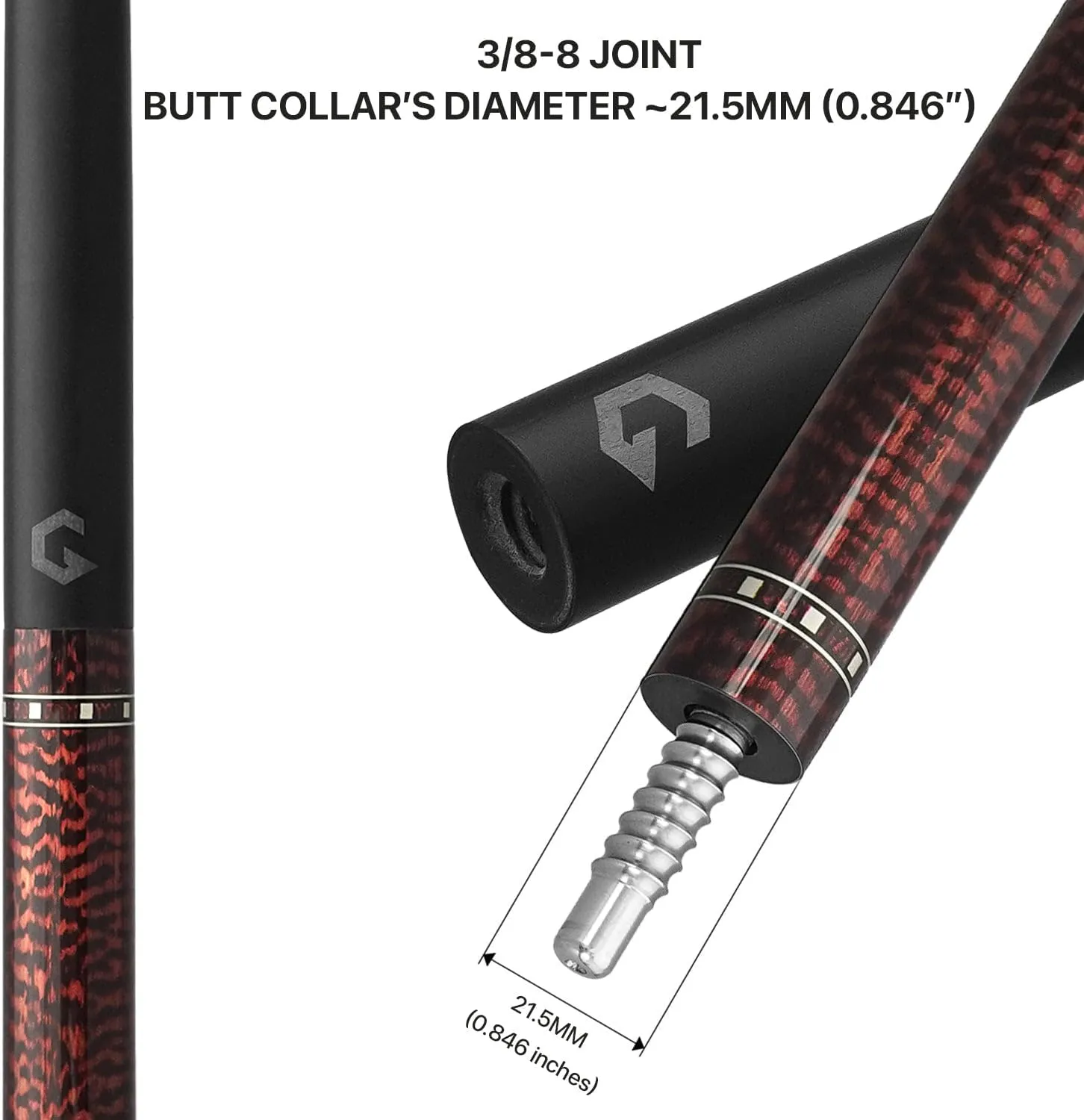 RHINO G-w Series Pool Cue - Amboyna, Bocote, Ebony, Snakewood, Thuya - 3/8-8 Joint - 12.5 mm Tip Diameter