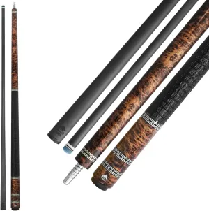 RHINO Retro Pool Cue - Cocobolo, Bocote, Ebony, Snakewood, Thuya - Crocodile Embossed Microfiber Leather Wrap - 3/8-8 Joint - 12.5 mm Tip Diameter