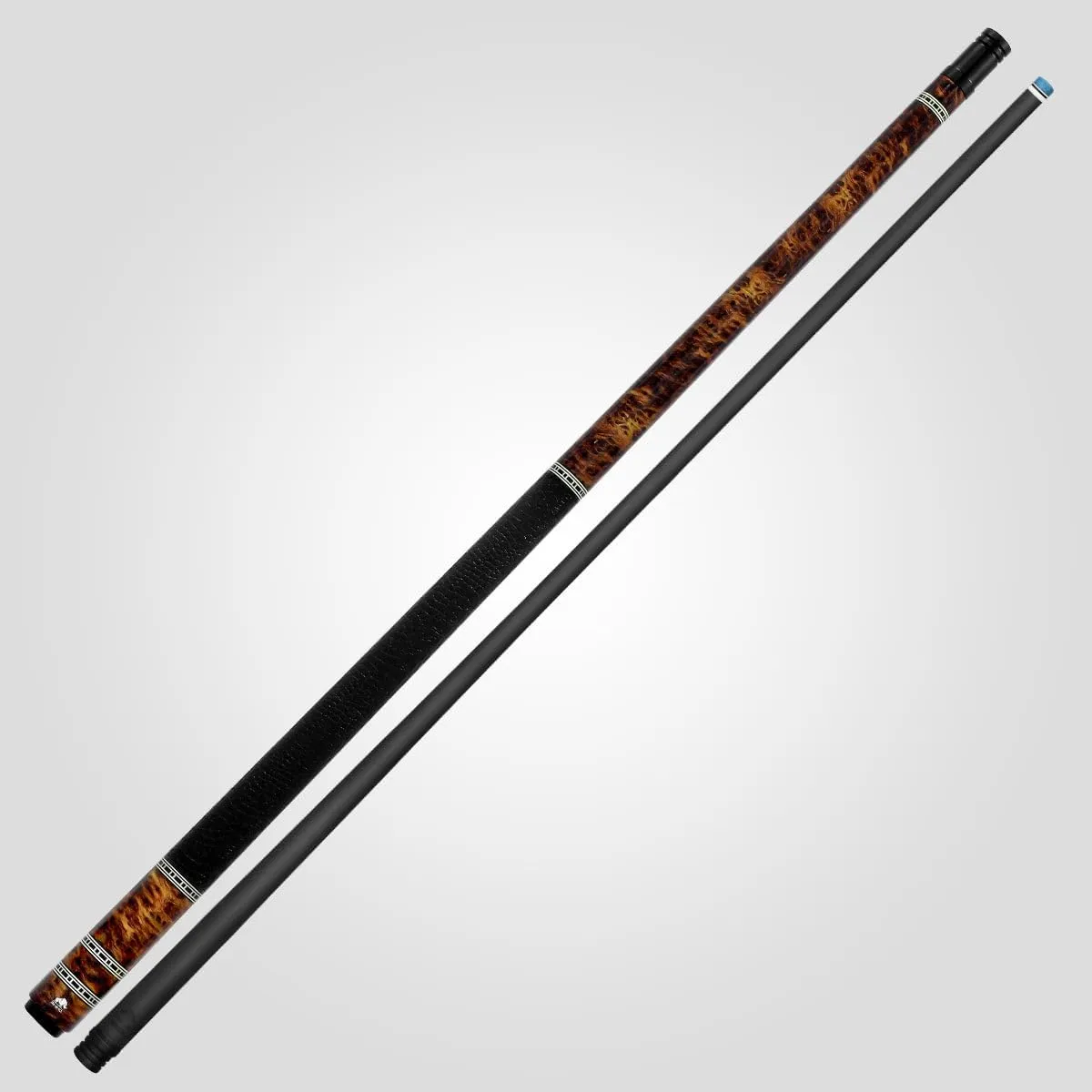 RHINO Retro Pool Cue - Cocobolo, Bocote, Ebony, Snakewood, Thuya - Crocodile Embossed Microfiber Leather Wrap - 3/8-8 Joint - 12.5 mm Tip Diameter