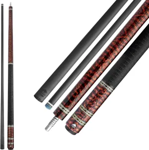 RHINO Retro Pool Cue - Cocobolo, Bocote, Ebony, Snakewood, Thuya - Crocodile Embossed Microfiber Leather Wrap - 3/8-8 Joint - 12.5 mm Tip Diameter