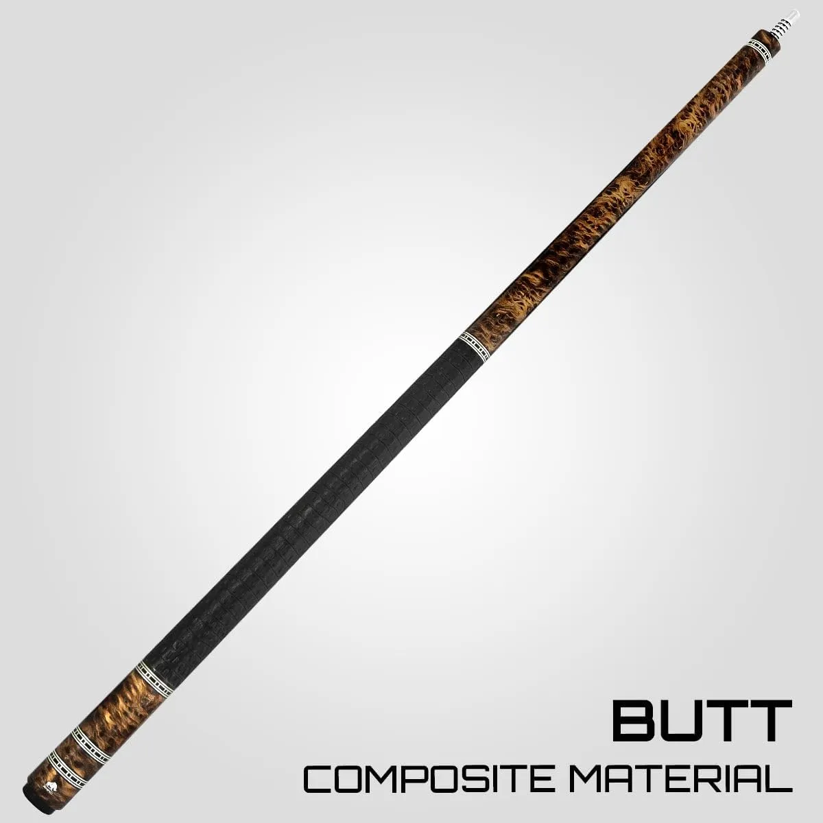 RHINO Retro Pool Cue - Cocobolo, Bocote, Ebony, Snakewood, Thuya - Crocodile Embossed Microfiber Leather Wrap - 3/8-8 Joint - 12.5 mm Tip Diameter