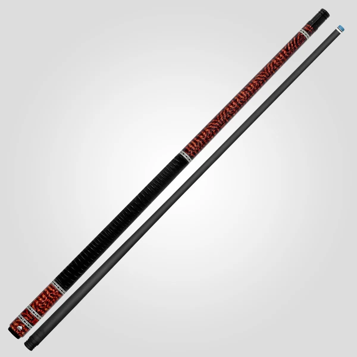 RHINO Retro Pool Cue - Cocobolo, Bocote, Ebony, Snakewood, Thuya - Crocodile Embossed Microfiber Leather Wrap - 3/8-8 Joint - 12.5 mm Tip Diameter