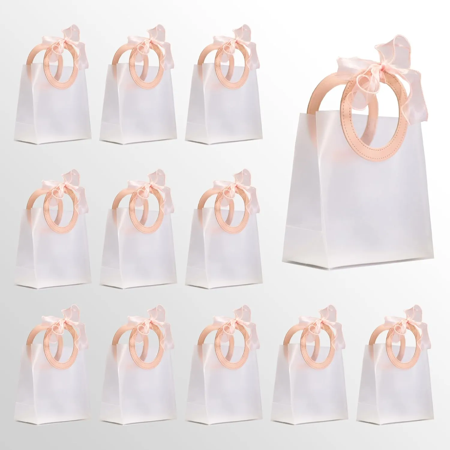 Ribbon & Luxe Medium 12-Pack Transparent Gift & Boutique Bags, Pink, Round Stitched Handles; Wedding, Baby or Bridal Shower and All Other Special Occasions (Pink, Medium, 12-Count)