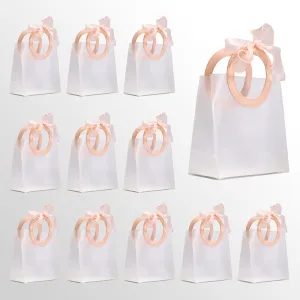 Ribbon & Luxe Medium 12-Pack Transparent Gift & Boutique Bags, Pink, Round Stitched Handles; Wedding, Baby or Bridal Shower and All Other Special Occasions (Pink, Medium, 12-Count)
