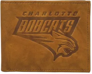 Rico Charlotte Bobcats - Classic Logo (2012-2014) - Brown Leather Embossed Bifold Passcase Wallet