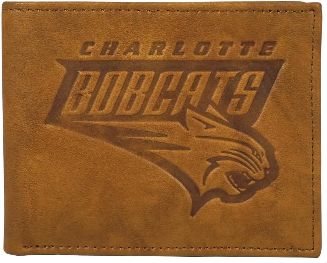 Rico Charlotte Bobcats - Classic Logo (2012-2014) - Brown Leather Embossed Bifold Passcase Wallet