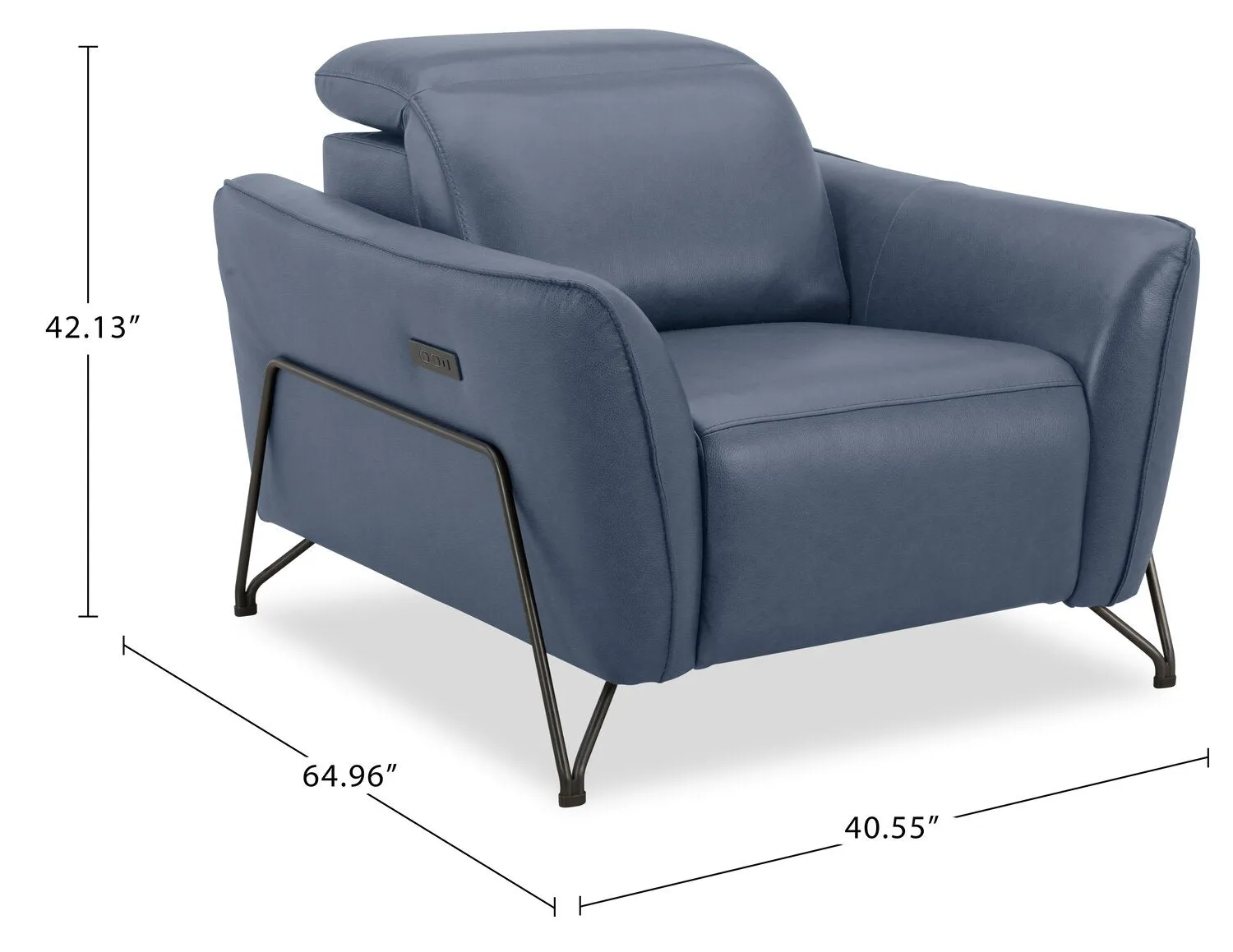 Riviera Top-Grain Genuine Leather Power Reclining Chair - Blue | Fauteuil à inclinaison électrique Riviera en cuir véritable de qualité supérieure - bleu