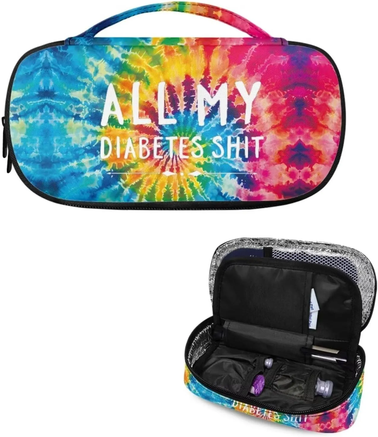 Rnyleeg Insulin Travel Case Tie Dye Insulin Bags for Women All My Diabetes Shit Diabetic Travel Case for Insulin Pens Diabetes Care for Daily Life Trip
