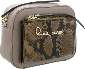 ROBERTO CAVALLI Class Taupe Snakeskin Textured Susan Small Belt Bag/Shoulder Bag for womens