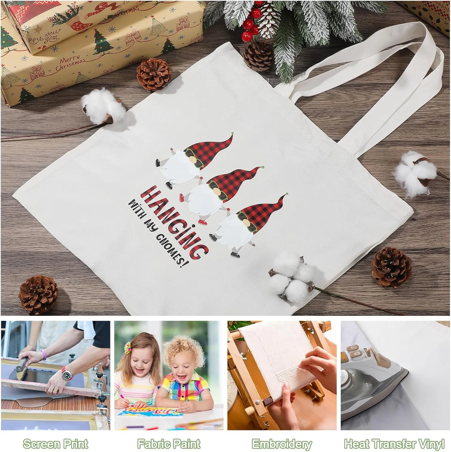 Roowest 120 Pieces Cotton Tote Bag Bulk 15 x 16 Inch Blank Shopping Cloth Bags Reusable with Long Handle for Women Men DIY(White)