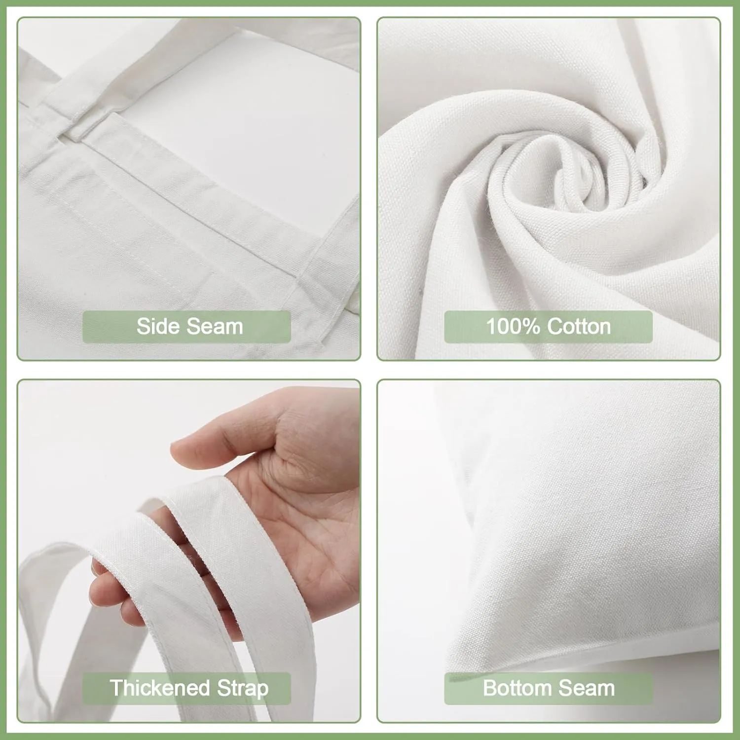 Roowest 120 Pieces Cotton Tote Bag Bulk 15 x 16 Inch Blank Shopping Cloth Bags Reusable with Long Handle for Women Men DIY(White)