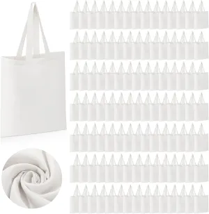 Roowest 120 Pieces Cotton Tote Bag Bulk 15 x 16 Inch Blank Shopping Cloth Bags Reusable with Long Handle for Women Men DIY(White)