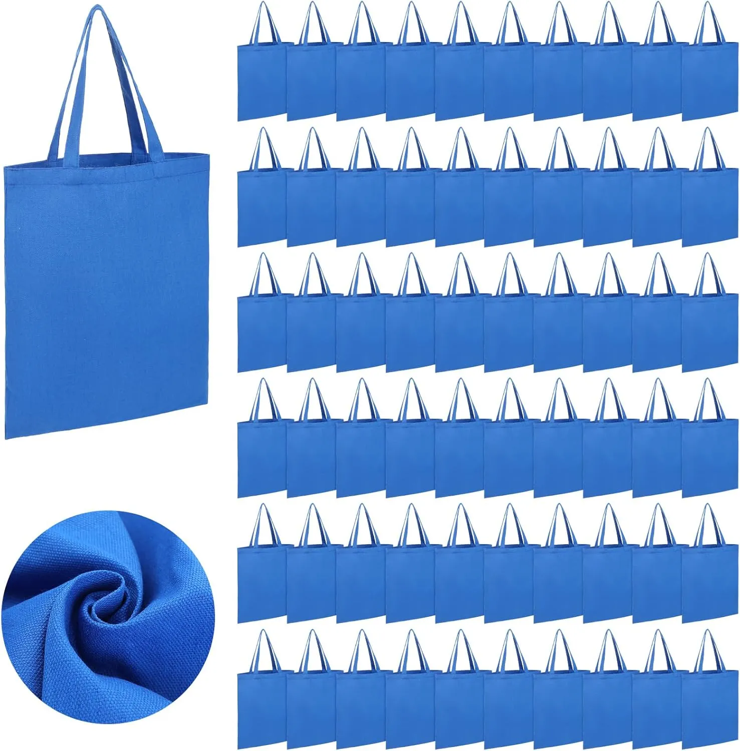 Roowest 60 Pcs Employee Appreciation Gifts Cotton Canvas Tote Bags Bulk Reusable Grocery Shopping Cloth Bags for Womens DIY(Blue)