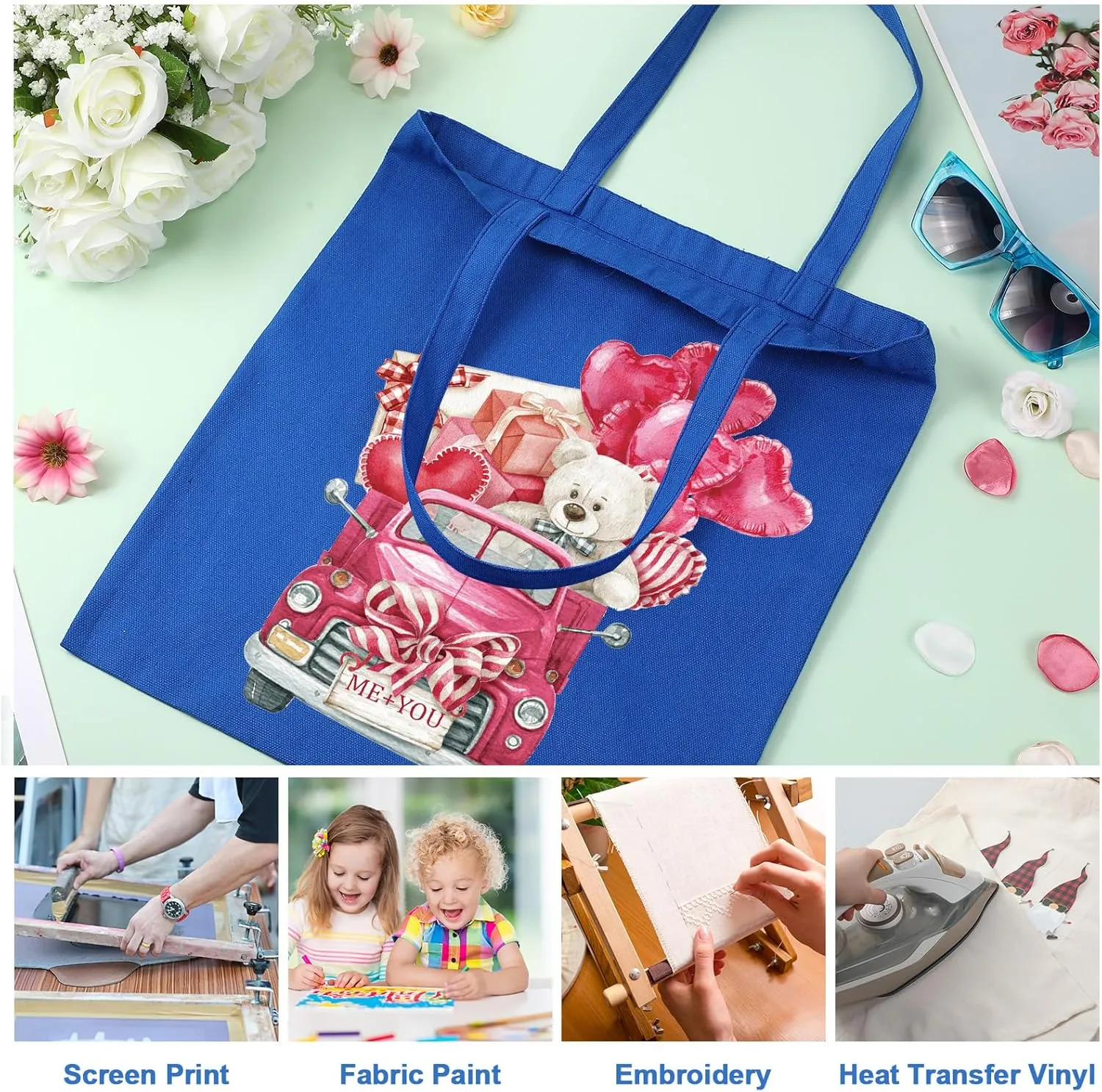 Roowest 60 Pcs Employee Appreciation Gifts Cotton Canvas Tote Bags Bulk Reusable Grocery Shopping Cloth Bags for Womens DIY(Blue)