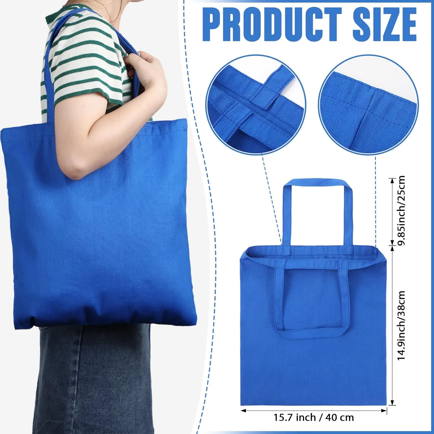 Roowest 60 Pcs Employee Appreciation Gifts Cotton Canvas Tote Bags Bulk Reusable Grocery Shopping Cloth Bags for Womens DIY(Blue)