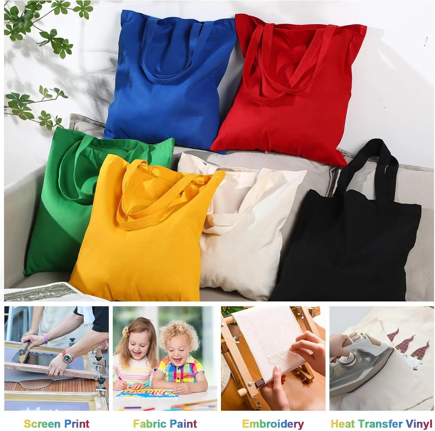 Roowest 60 Pcs Employee Appreciation Gifts Cotton Canvas Tote Bags Bulk Reusable Grocery Shopping Cloth Bags for Womens DIY(Multicolor)