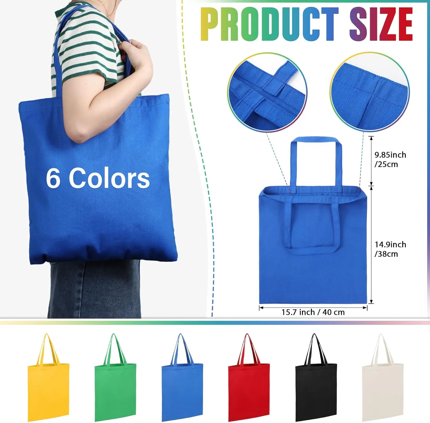 Roowest 60 Pcs Employee Appreciation Gifts Cotton Canvas Tote Bags Bulk Reusable Grocery Shopping Cloth Bags for Womens DIY(Multicolor)