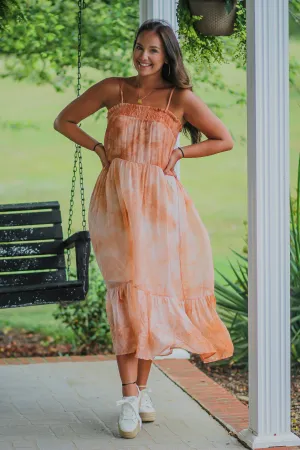 Rose Tie Dye Smocked Midi Dress
