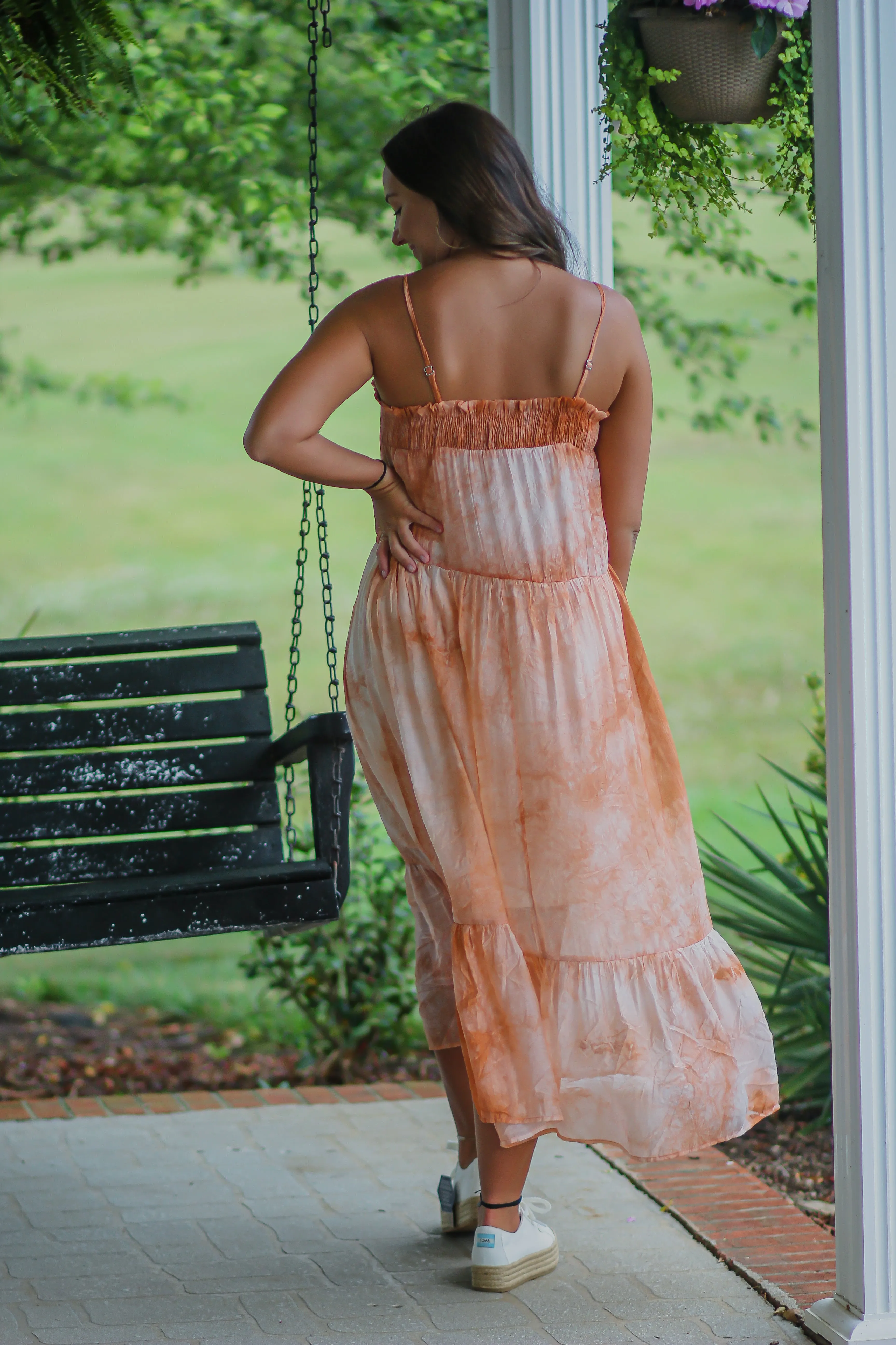 Rose Tie Dye Smocked Midi Dress