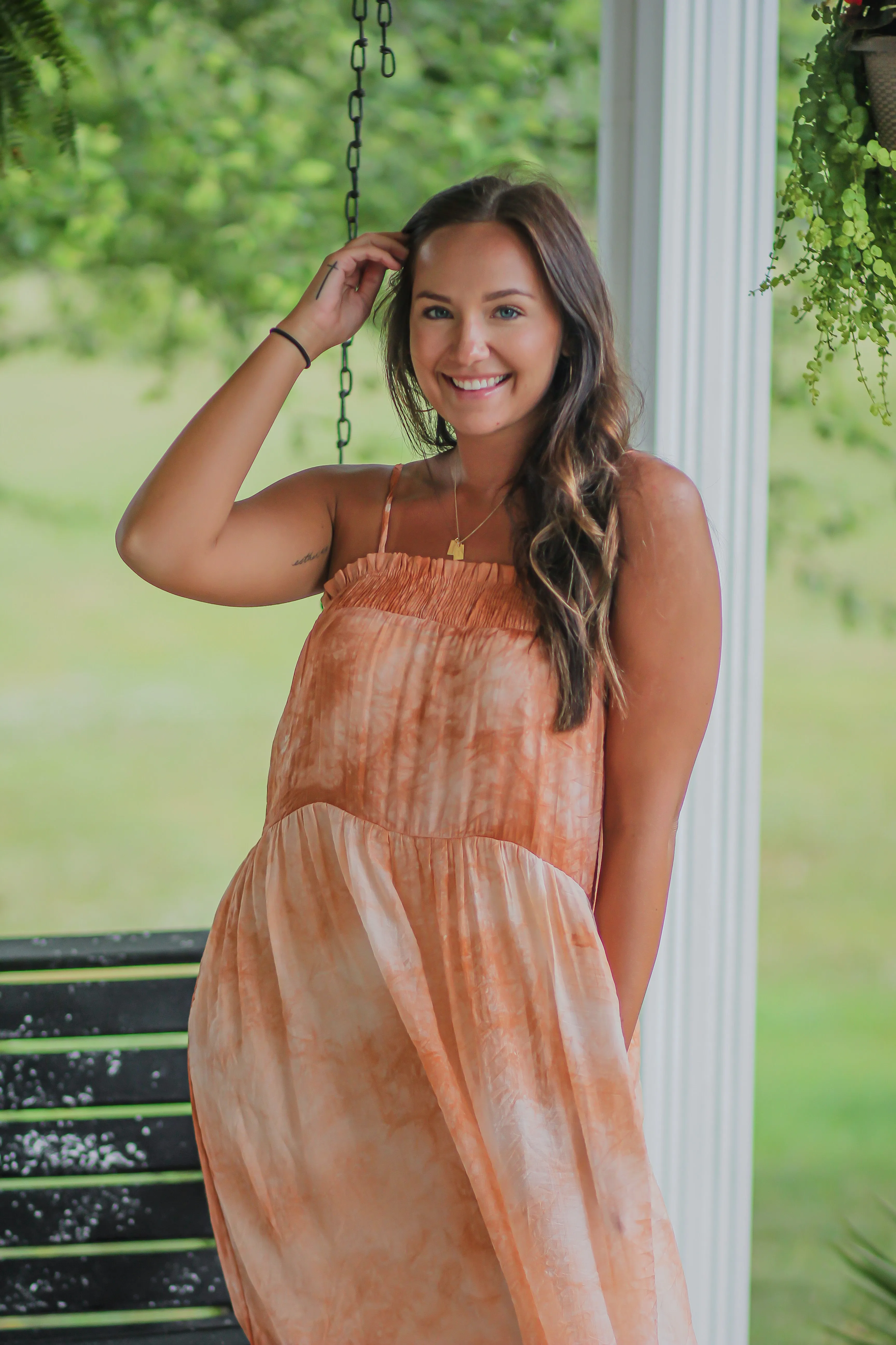 Rose Tie Dye Smocked Midi Dress