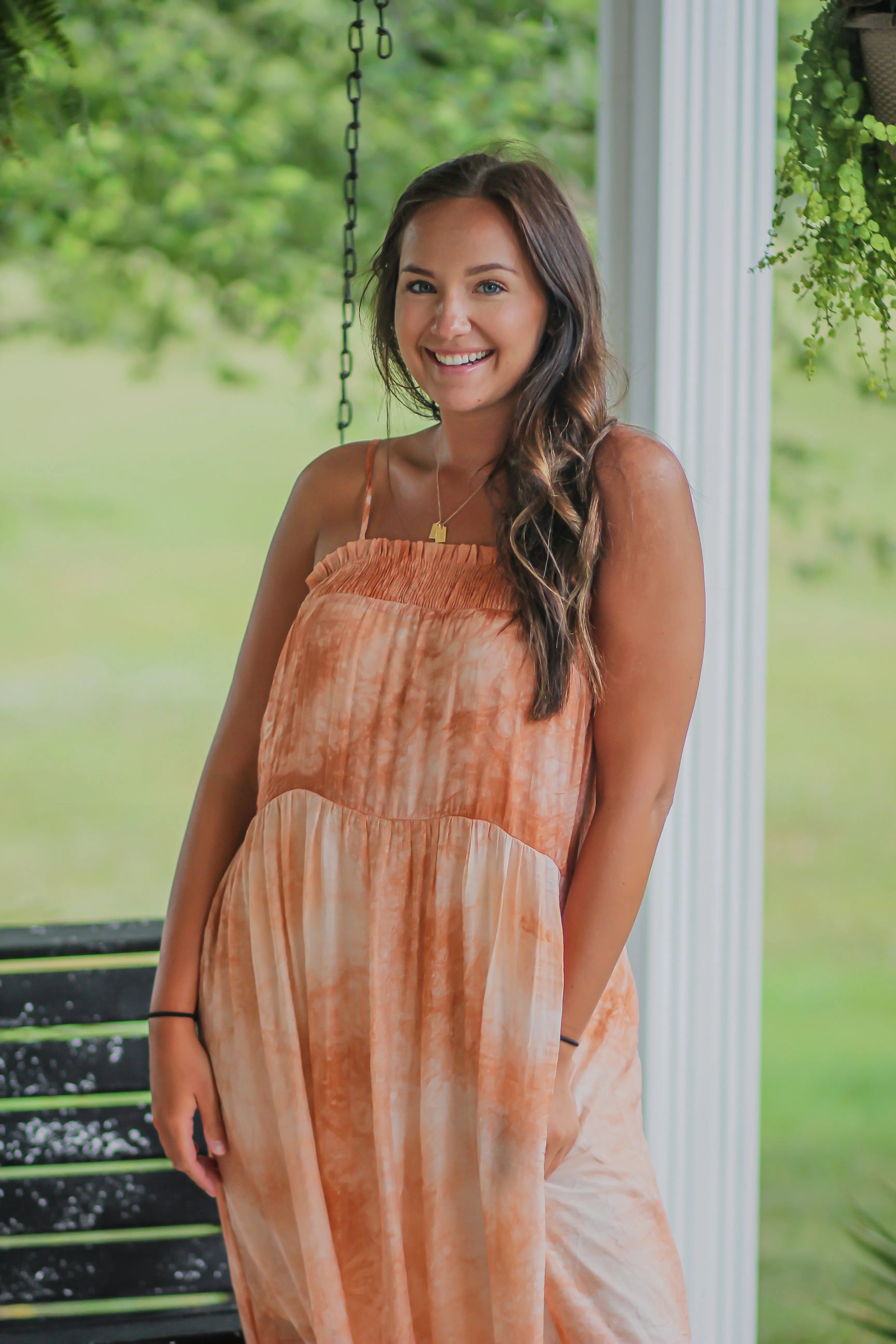 Rose Tie Dye Smocked Midi Dress