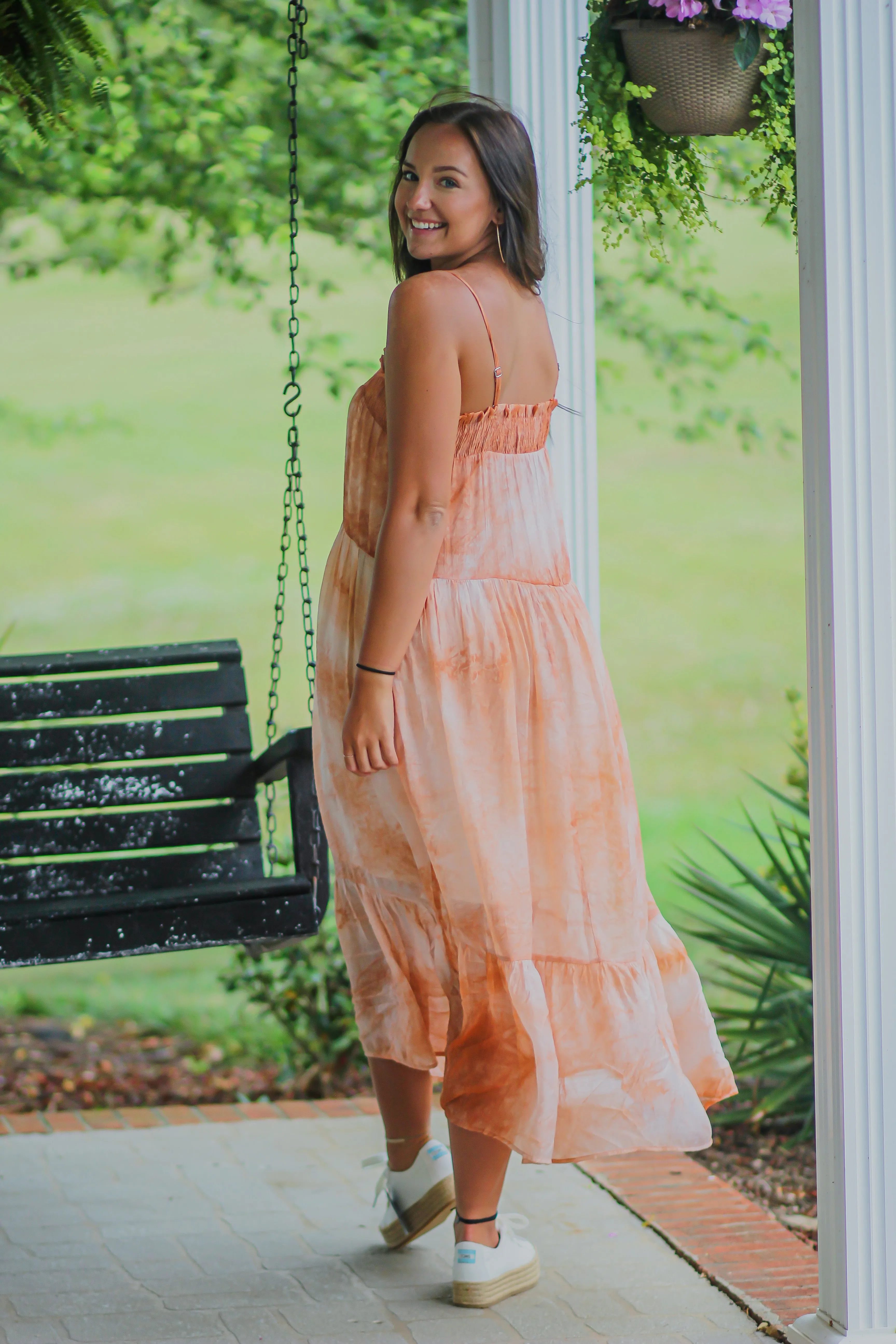 Rose Tie Dye Smocked Midi Dress