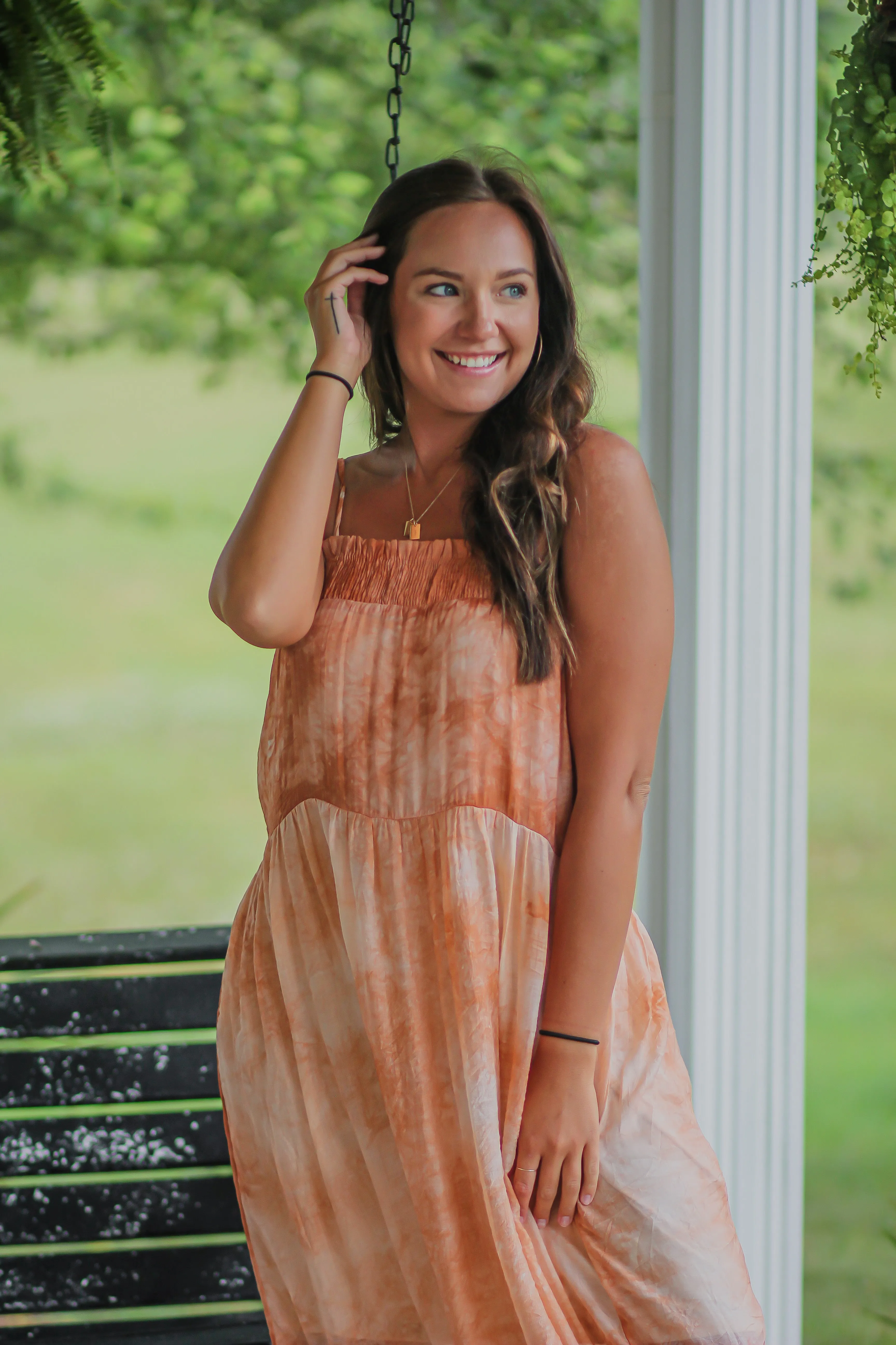 Rose Tie Dye Smocked Midi Dress
