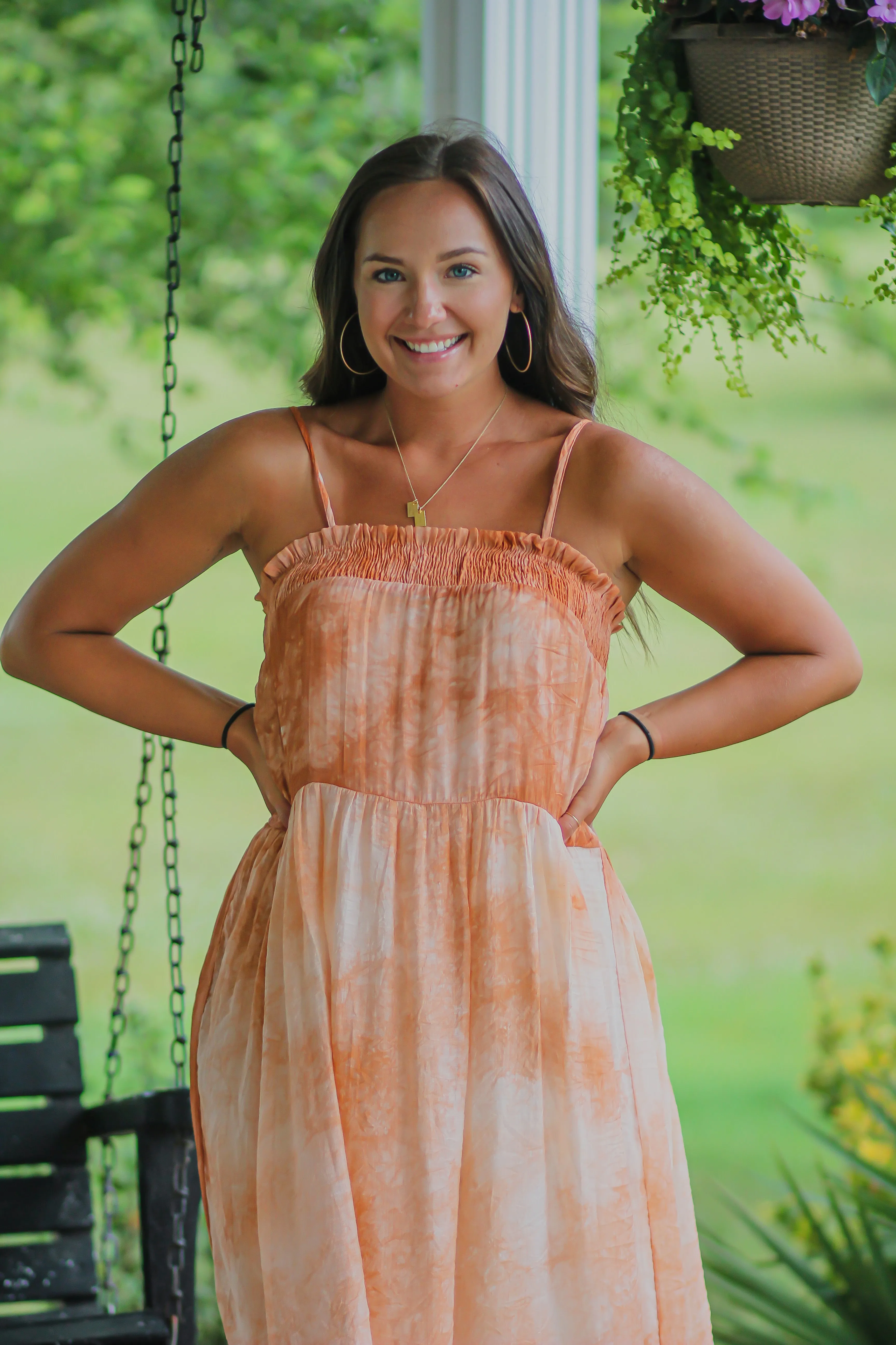 Rose Tie Dye Smocked Midi Dress