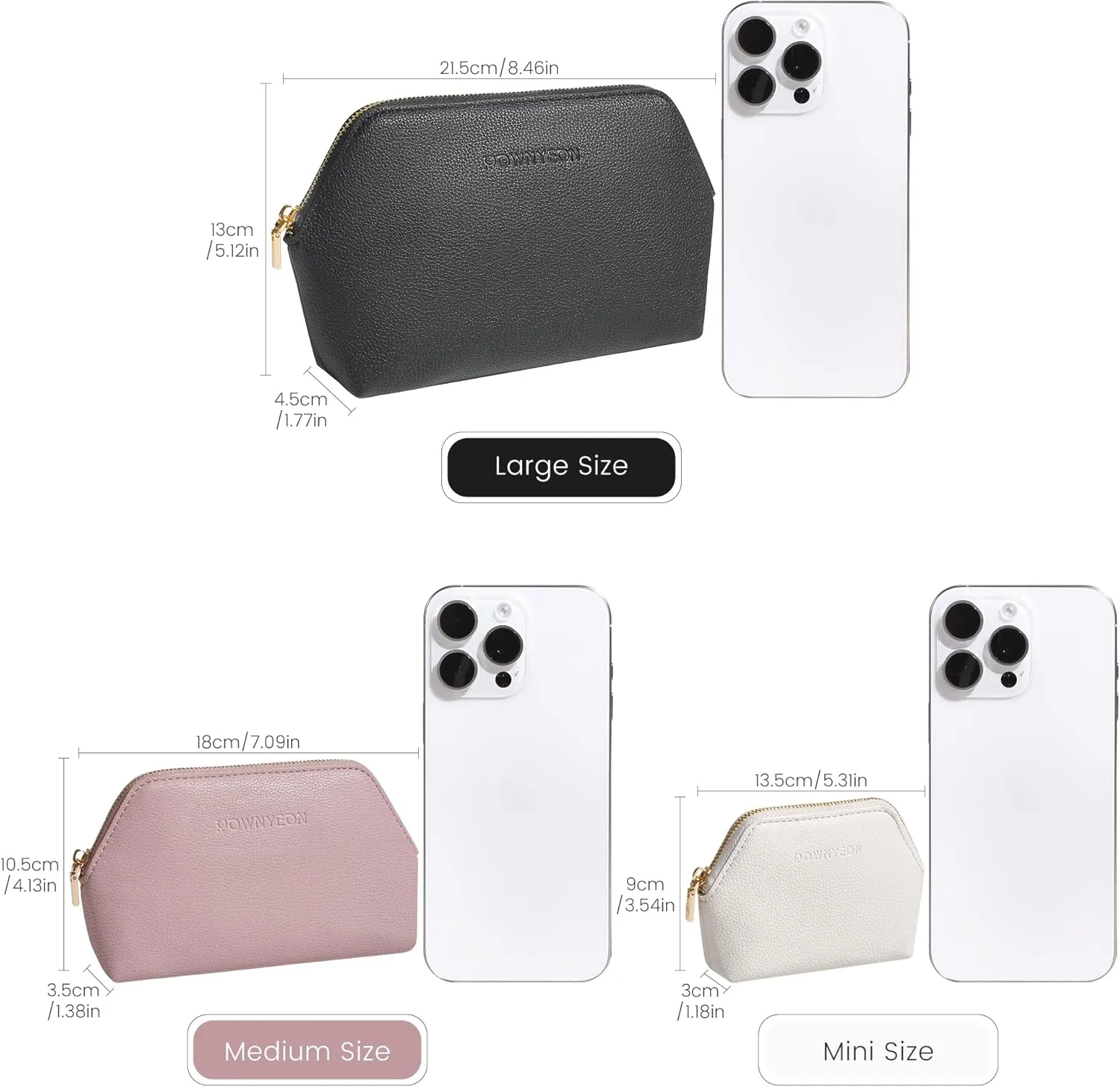 ROWNYEON Small Makeup Bag for Purse, Mini Portable Cosmetic Bags for Women, PU Leather Coin Purse Lipstick Cosmetic Accessories Organizer, Travel Makeup Pouch Zipper Pouch for Men Women