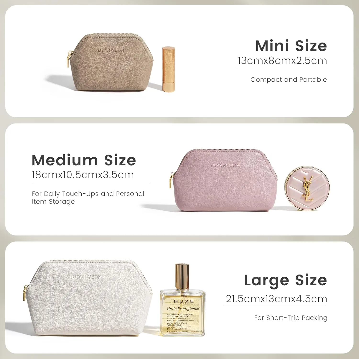 ROWNYEON Small Makeup Bag for Purse, Mini Portable Cosmetic Bags for Women, PU Leather Coin Purse Lipstick Cosmetic Accessories Organizer, Travel Makeup Pouch Zipper Pouch for Men Women