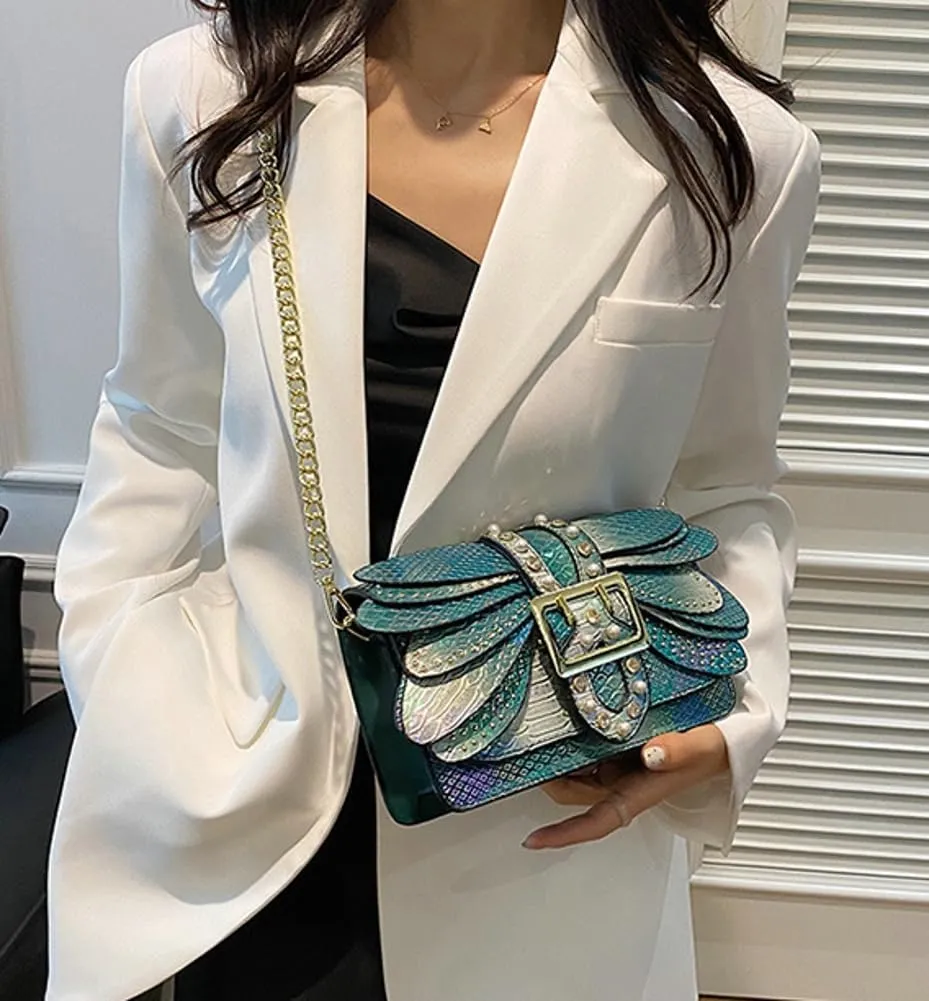 Rungion Womens Small Crossbody Bags Snake Print Handbags Vegan Leather Shoulder Purse Trendy Ladies Party Clutch Satchel