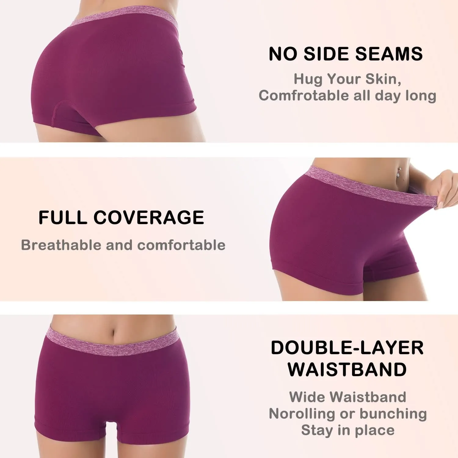 Ruxia Women's Seamless Boyshort Panties Nylon Spandex Underwear Stretch Boxer Briefs Pack of 5