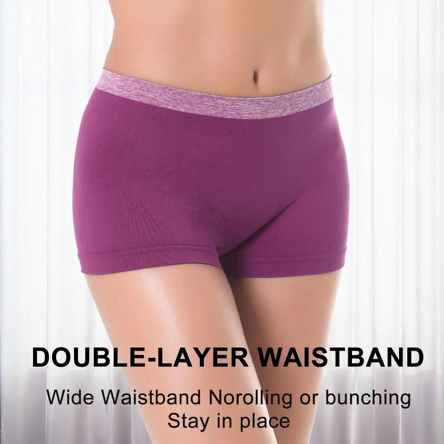 Ruxia Women's Seamless Boyshort Panties Nylon Spandex Underwear Stretch Boxer Briefs Pack of 5