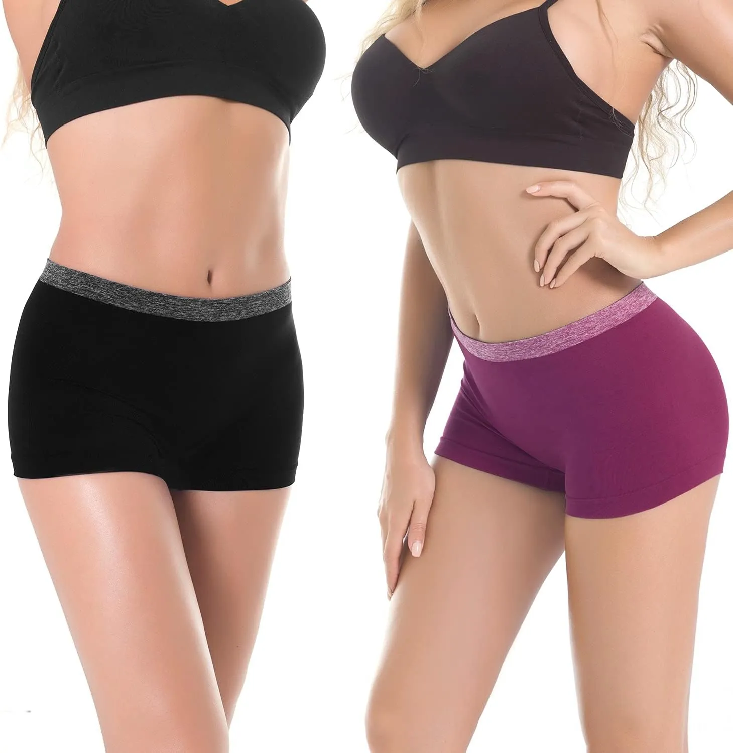 Ruxia Women's Seamless Boyshort Panties Nylon Spandex Underwear Stretch Boxer Briefs Pack of 5