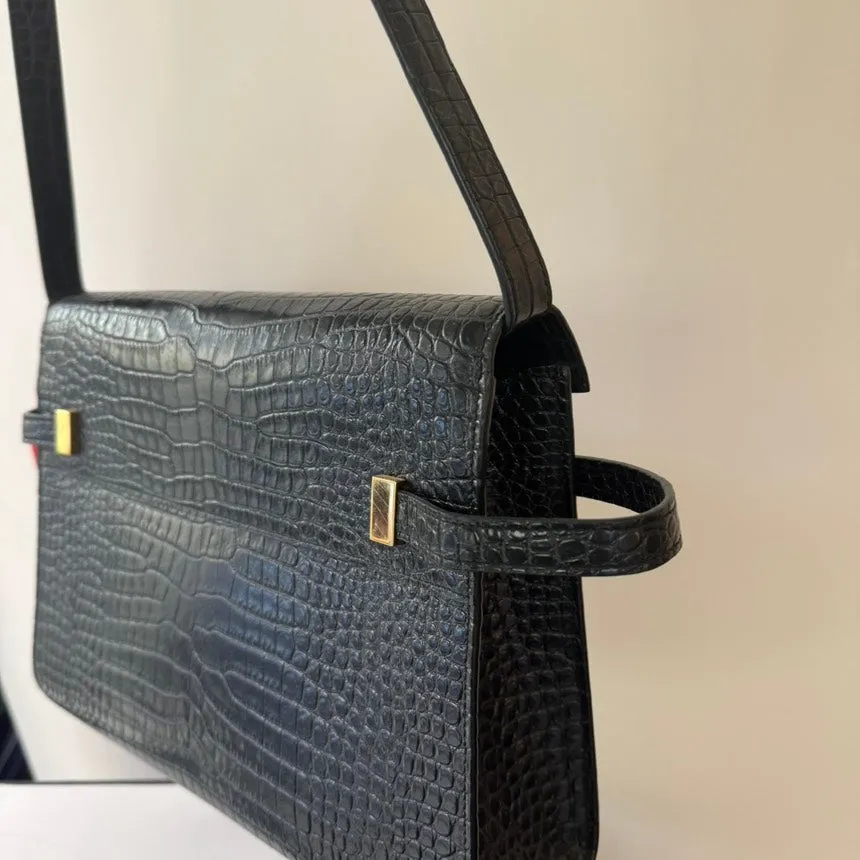 Saint Laurent Bellechasse Black Crocodile Shoulder Bag