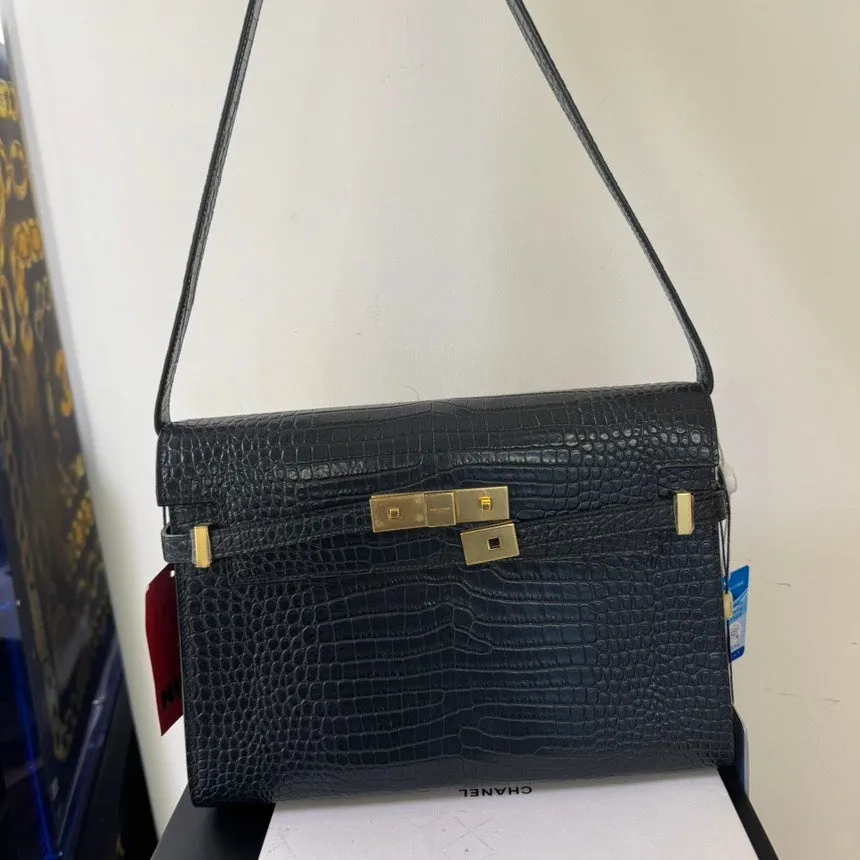 Saint Laurent Bellechasse Black Crocodile Shoulder Bag