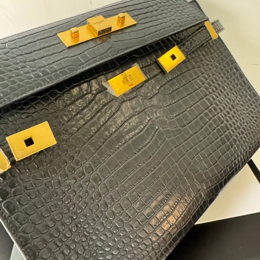 Saint Laurent Bellechasse Black Crocodile Shoulder Bag