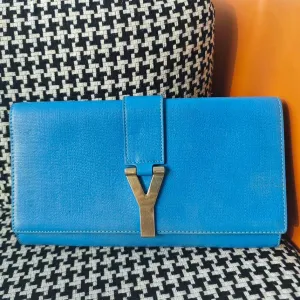 Saint Laurent Blue Clutch, Preloved, with Free Chain - Perfect for Vintage YSL Bag Collectors