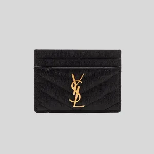 SAINT LAURENT YSL Cassandre Matelasse Card Case In Grain De Poudre Embossed Leather Black RS-423291